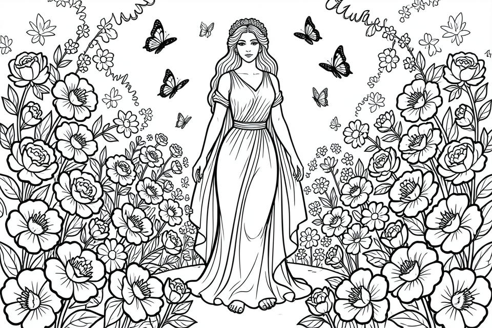 Coloriage femme dans le jardin