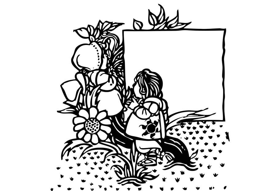 fille au jardin Coloriage fille au jardin
