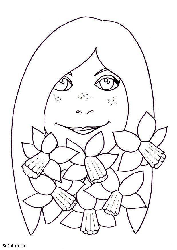 fille avec des narcisses Coloriage fille avec des narcisses