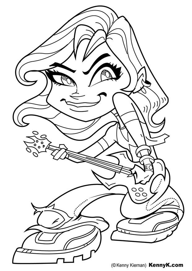 fille avec guitare Coloriage fille avec guitare