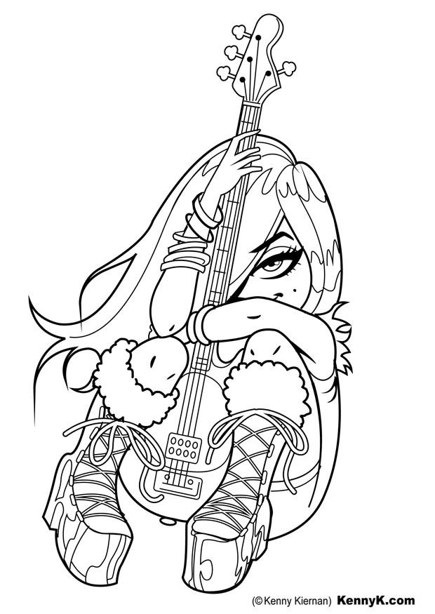 fille avec guitare Coloriage fille avec guitare