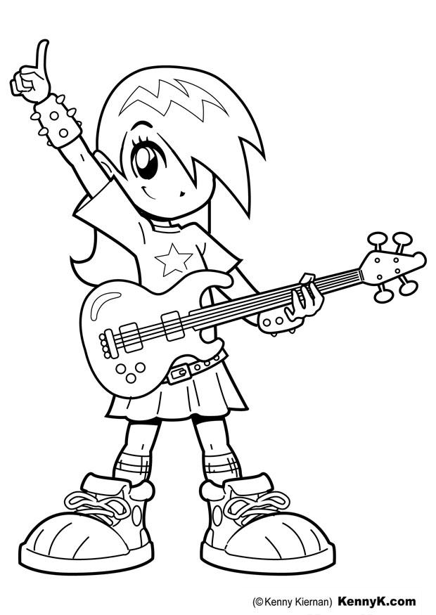 fille avec guitare Coloriage fille avec guitare
