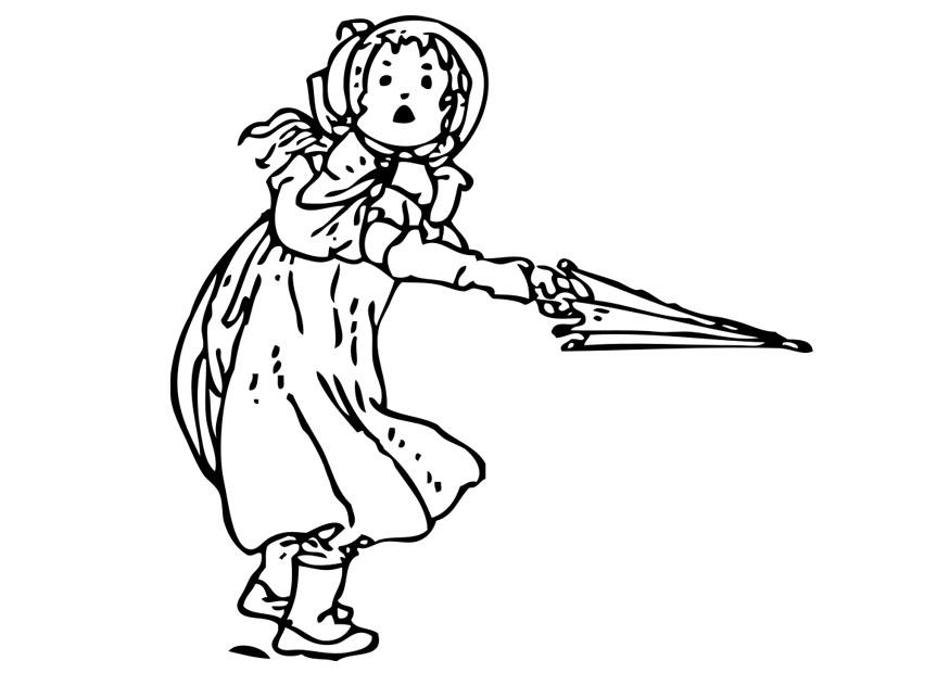 fille avec parapluie Coloriage fille avec parapluie