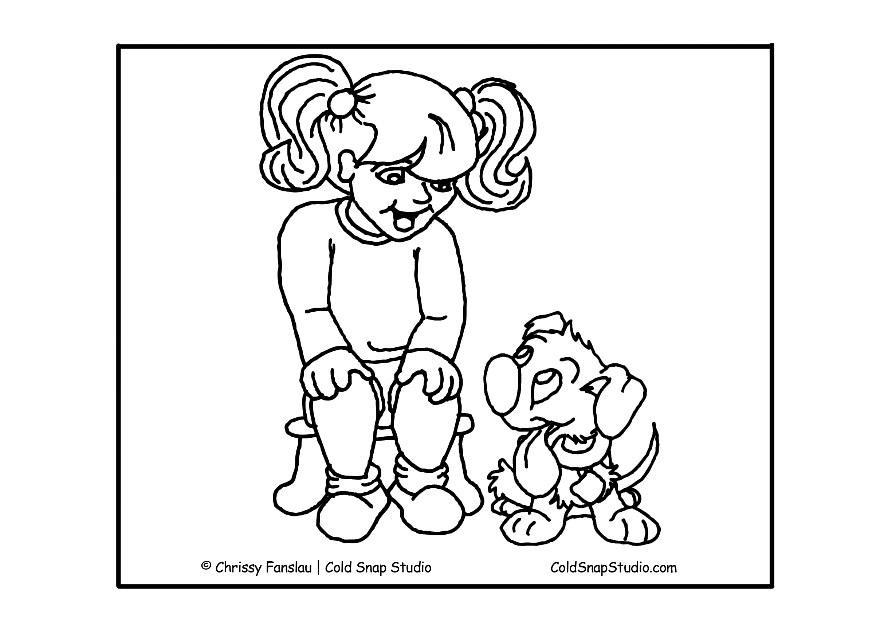 fille avec son chien Coloriage fille avec son chien
