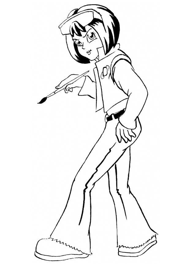 fille avec un pinceau Coloriage fille avec un pinceau