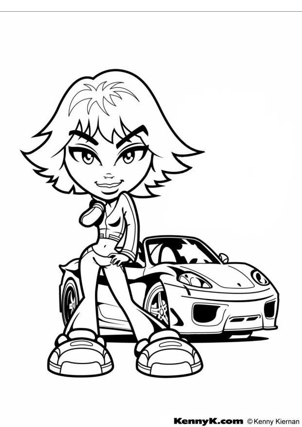 fille avec une voiture Coloriage fille avec une voiture