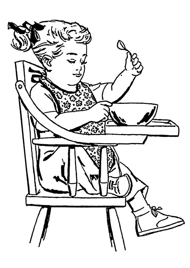 fille dans chaise haute Coloriage fille dans chaise haute