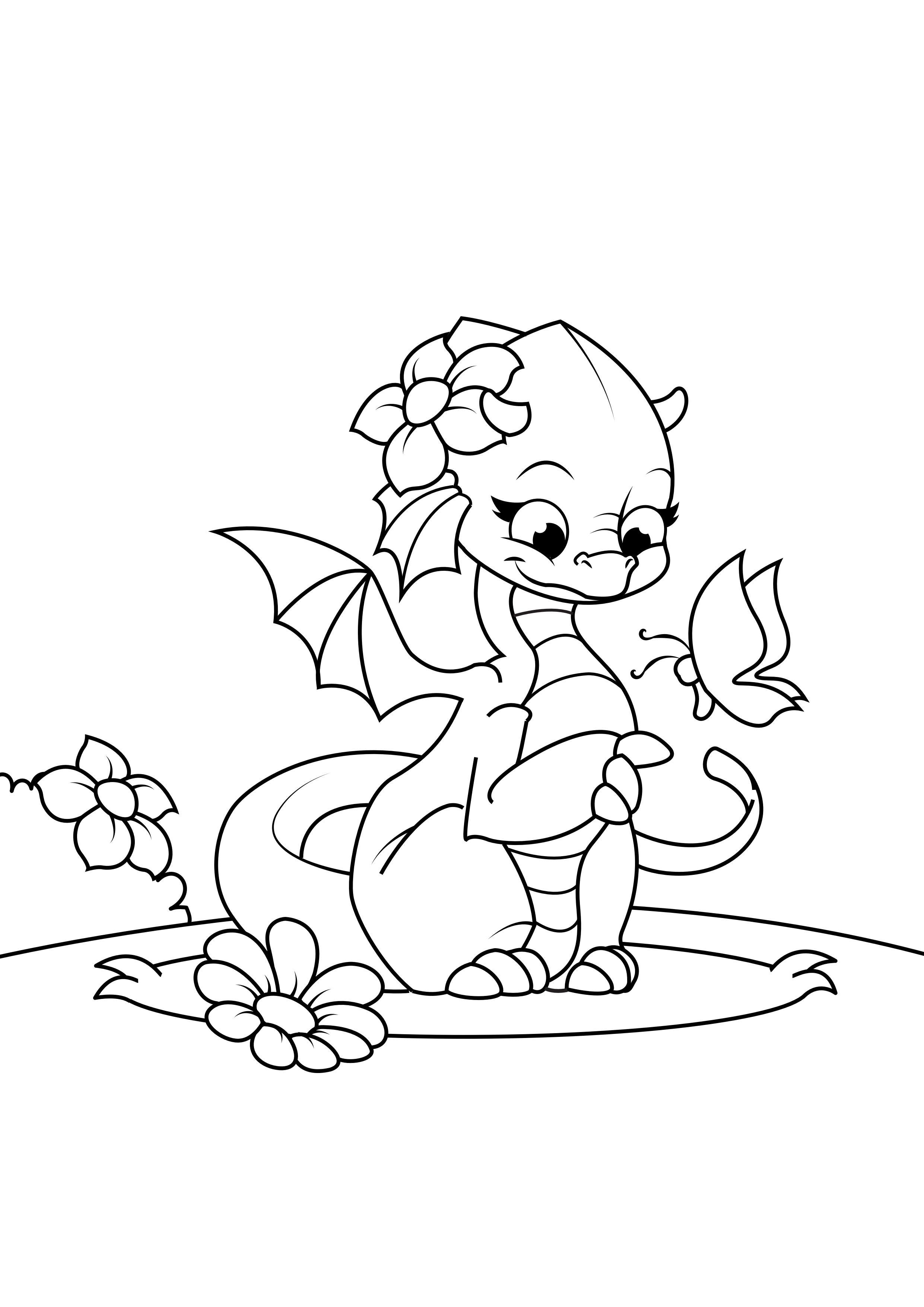 fille de dragon avec papillon Coloriage fille de dragon avec papillon