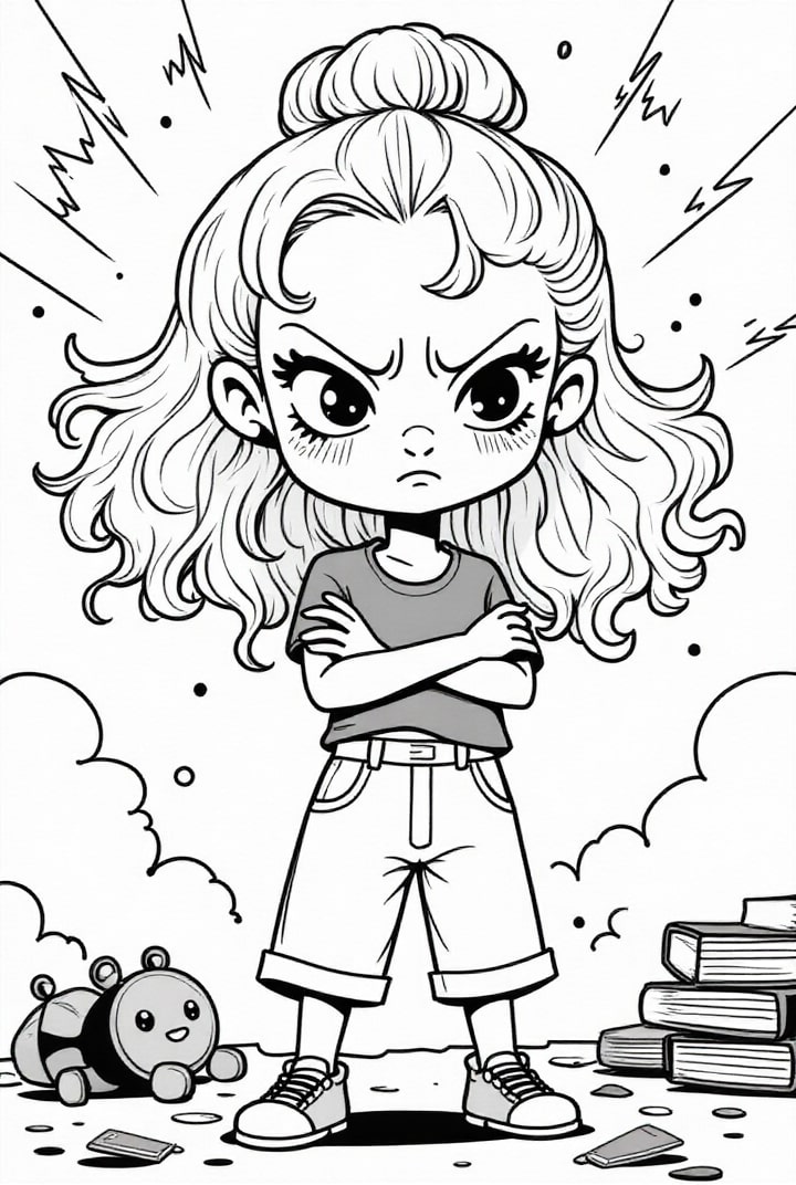 fille en colA¨re Coloriage fille en colA¨re
