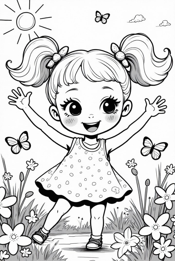 fille heureuse Coloriage fille heureuse