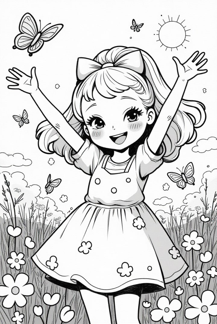 fille heureuse Coloriage fille heureuse