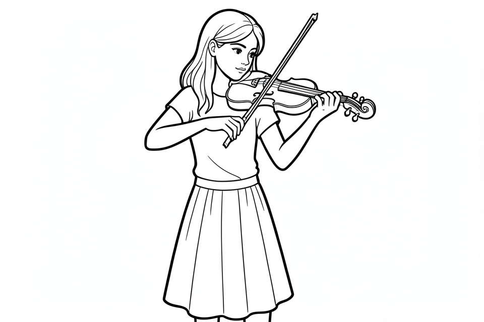 fille joue du violon Coloriage fille joue du violon