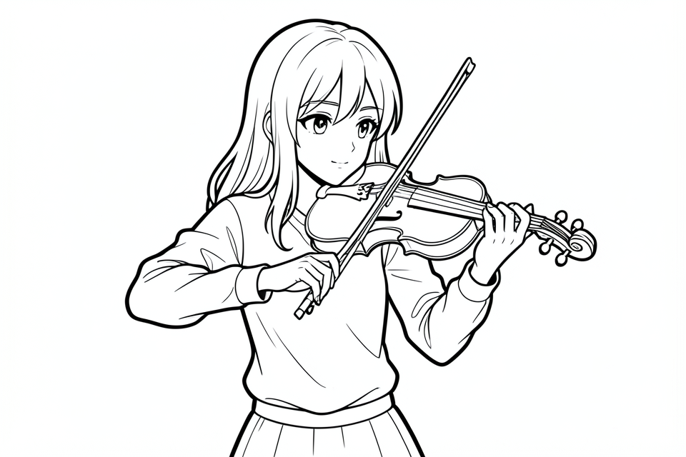 fille joue du violon Coloriage fille joue du violon