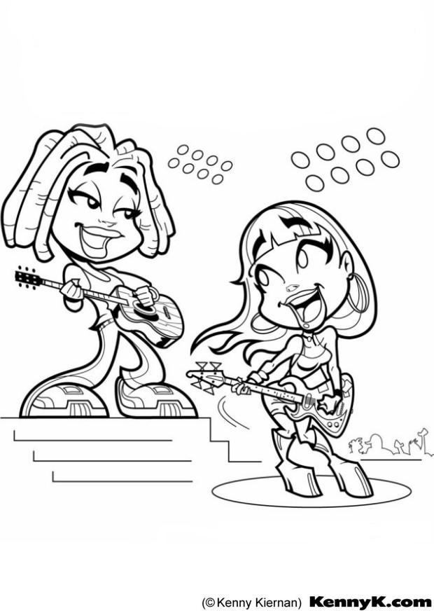 filles qui jouent de la guitare Coloriage filles qui jouent de la guitare