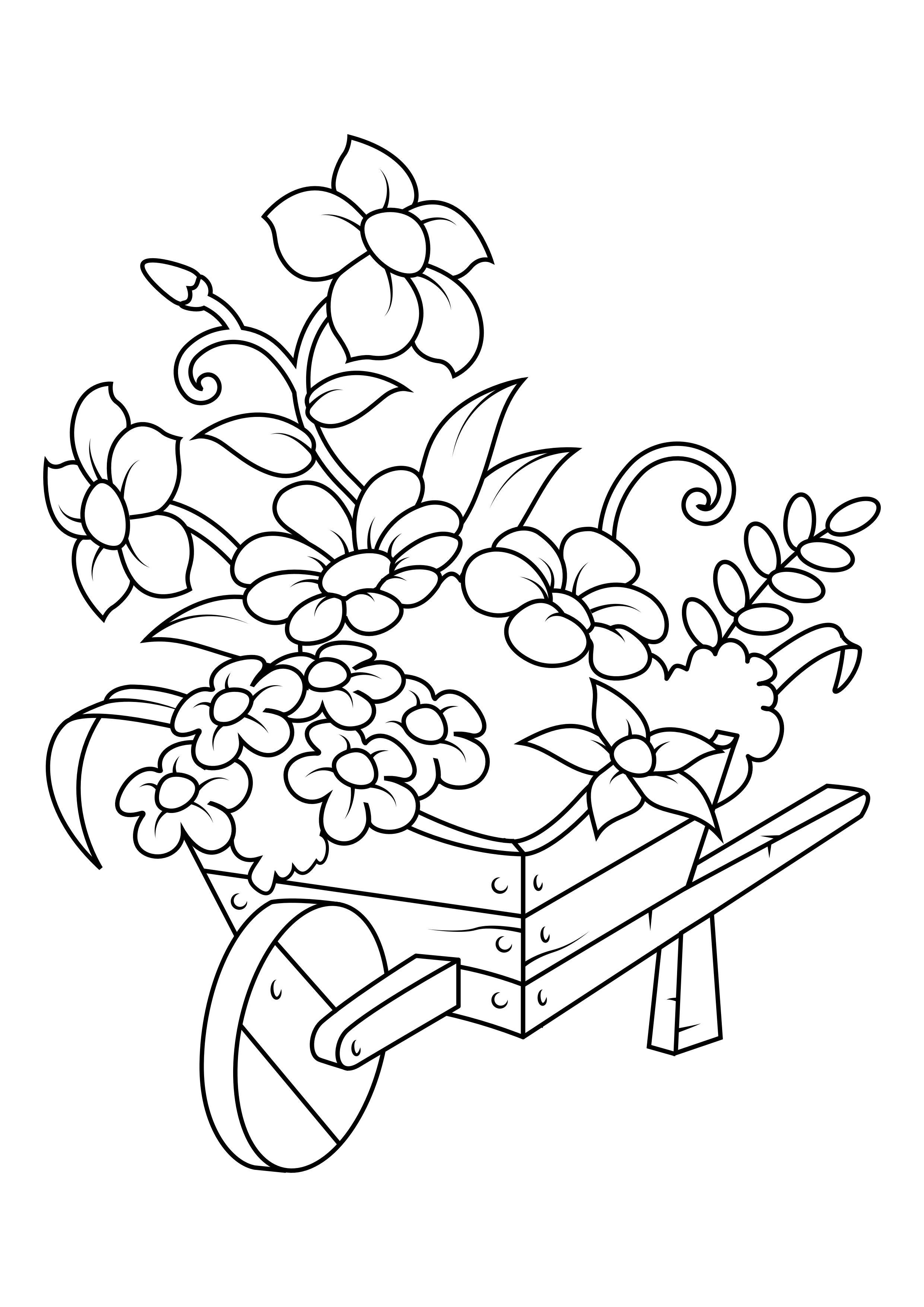 fleurs dans la brouette Coloriage fleurs dans la brouette