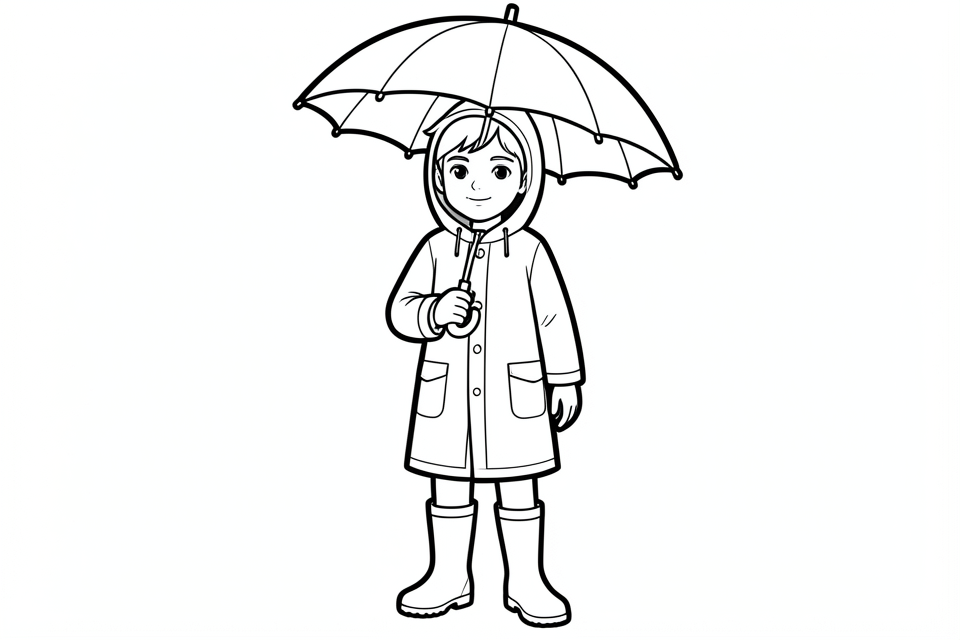 Coloriage garA§on avec vAªtements de pluie