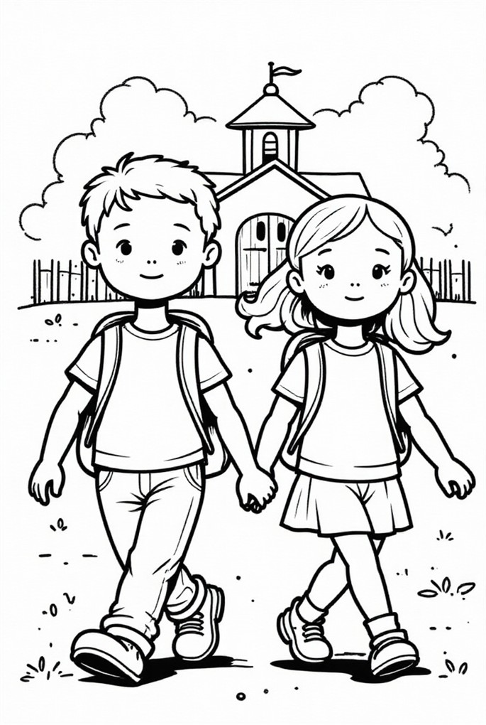 garA§on et fille A l'A©cole Coloriage garA§on et fille A l'A©cole