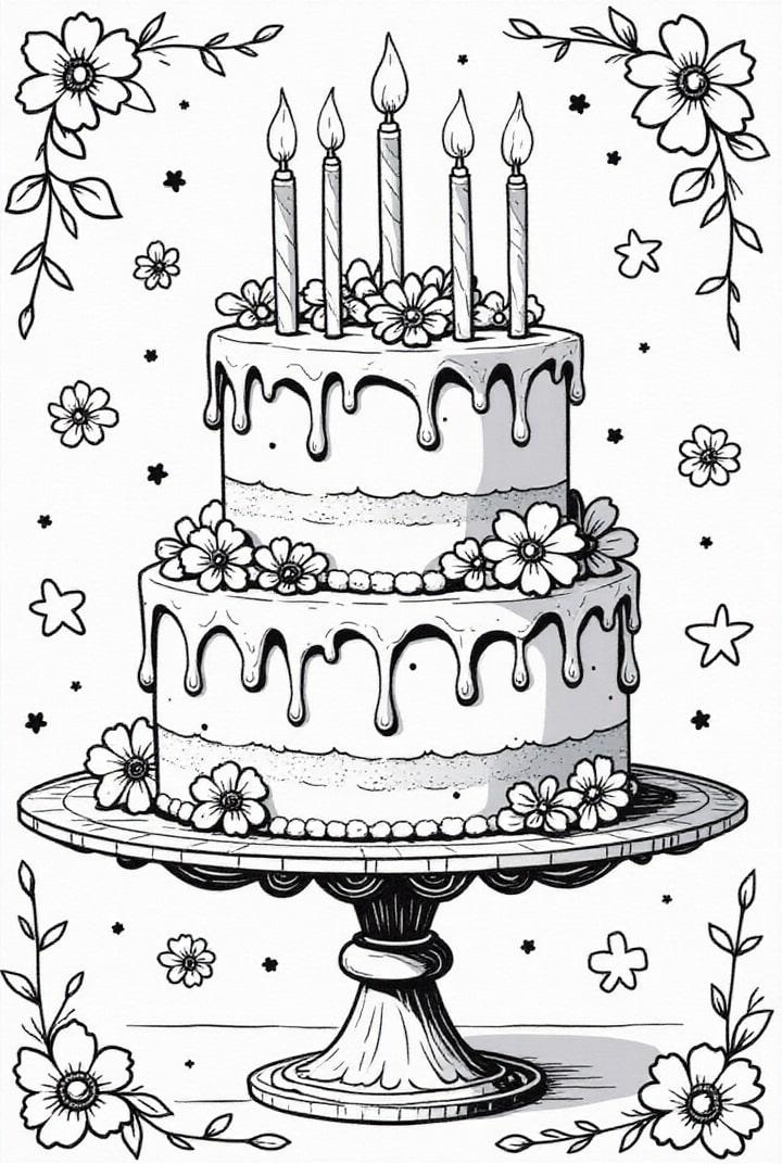 gA¢teau d'anniversaire Coloriage gA¢teau d'anniversaire