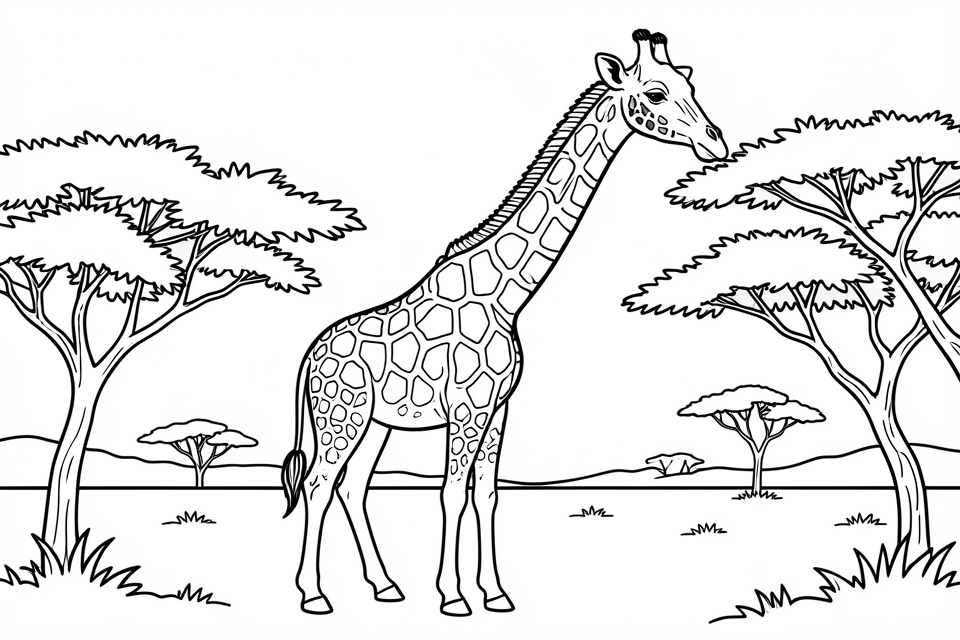 girafe dans la savane Coloriage girafe dans la savane