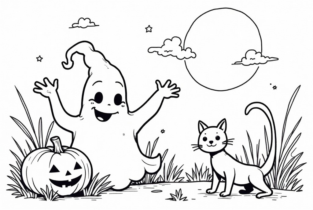halloween avec fantA´me Coloriage halloween avec fantA´me