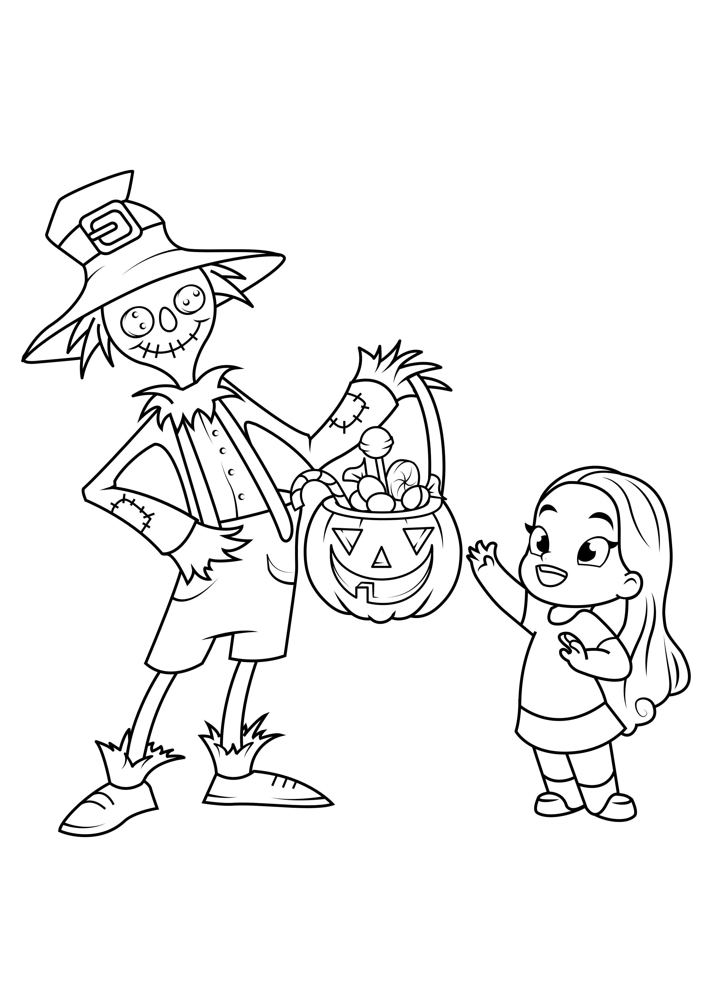 halloween trick or treat fille bonbons A©pouvantail Coloriage halloween trick or treat fille bonbons A©pouvantail