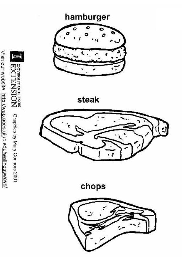 hamburger - steak - cotelettes Coloriage hamburger - steak - cotelettes