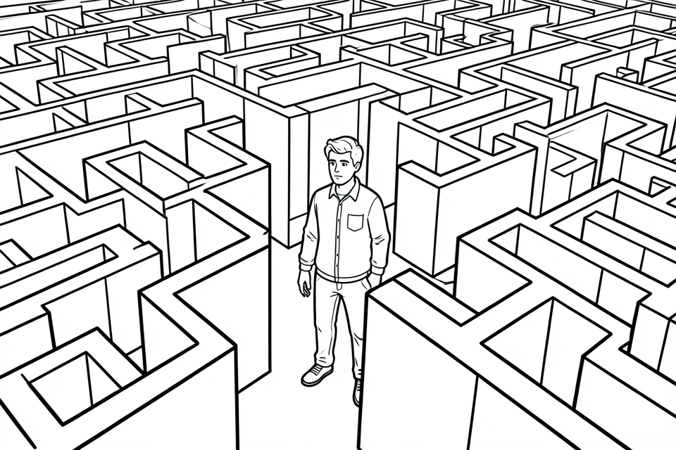 Coloriage homme dans un labyrinthe