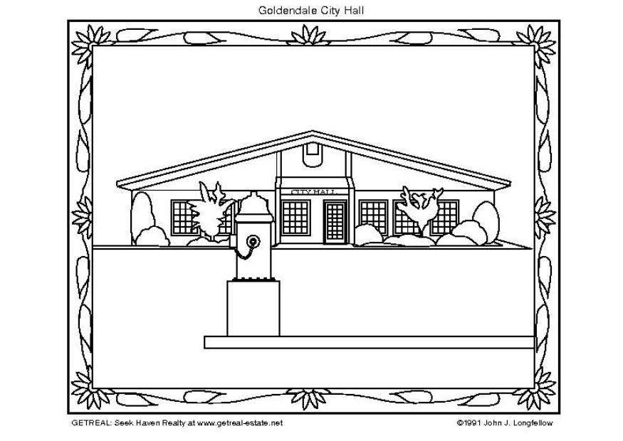 hA´tel de ville amA©ricain Coloriage hA´tel de ville amA©ricain