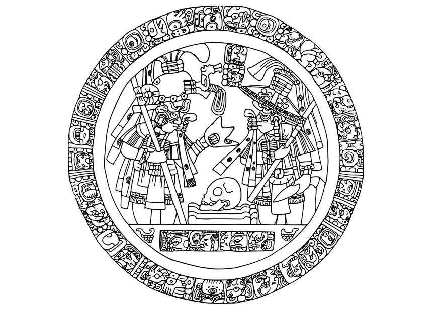 image maya dans un cercle Coloriage image maya dans un cercle