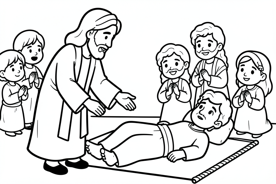 jA©sus guA©rit un paralysA© Coloriage jA©sus guA©rit un paralysA©
