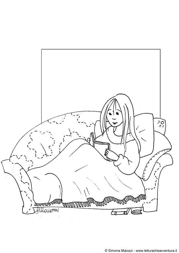 jeune fille dans le fauteuil Coloriage jeune fille dans le fauteuil