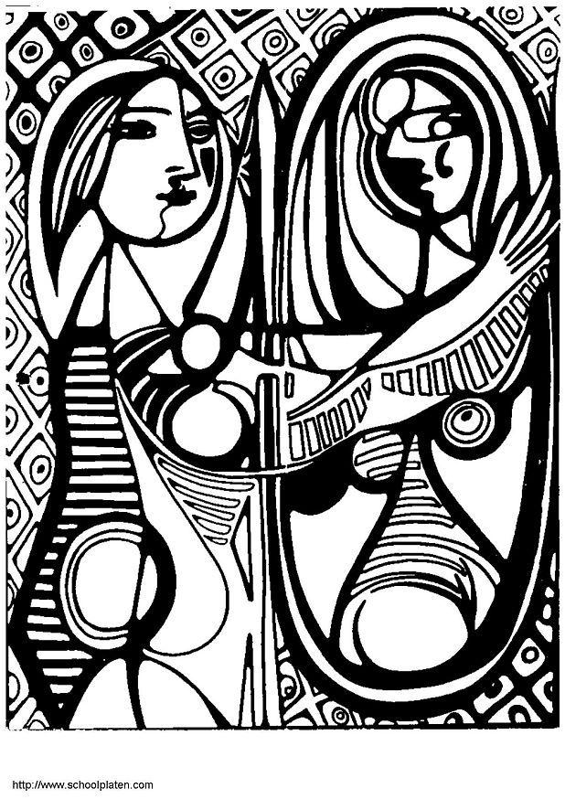 jeune fille devant un miroir Coloriage jeune fille devant un miroir