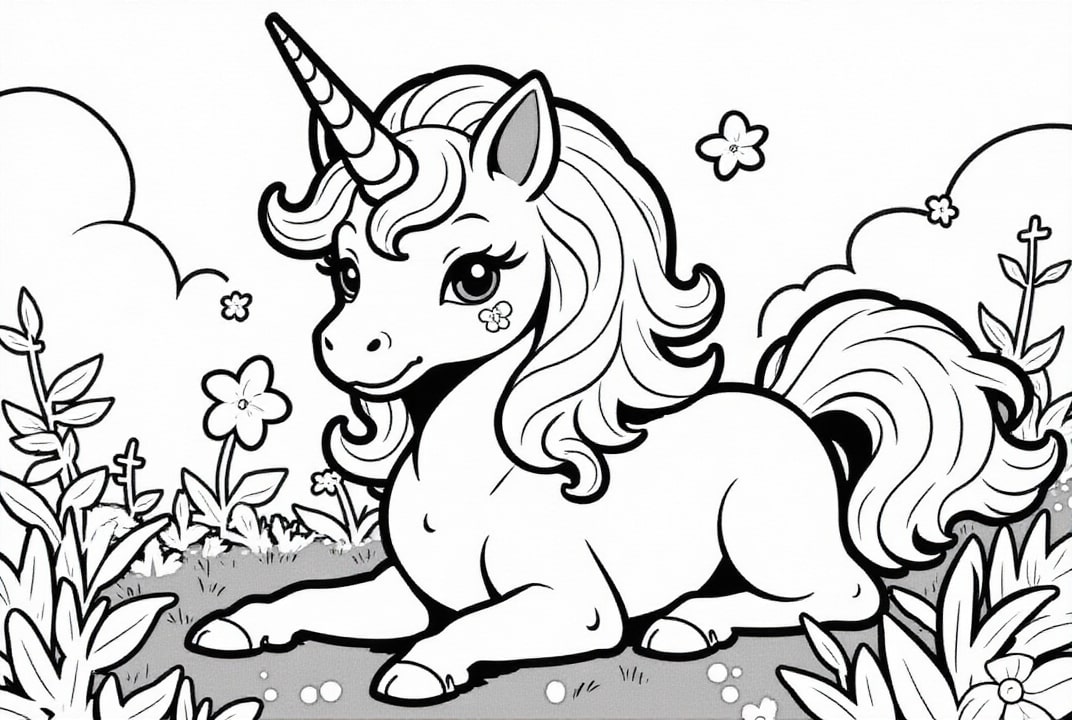 jolie licorne dans le prA© Coloriage jolie licorne dans le prA©