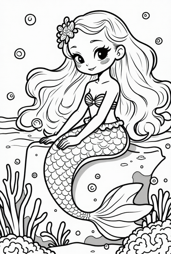 jolie sirA¨ne dans la mer Coloriage jolie sirA¨ne dans la mer