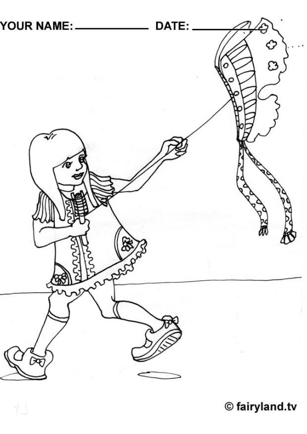 jouer au cerf-volant Coloriage jouer au cerf-volant