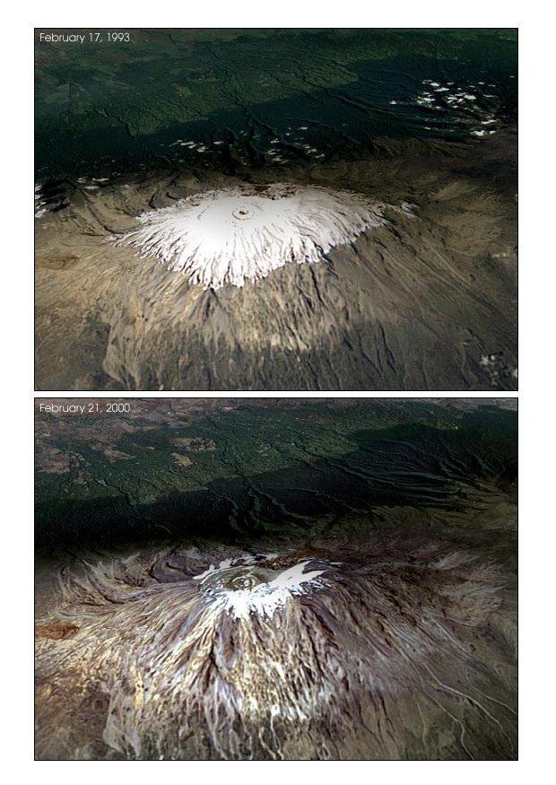 Photo kilimanajro: glacier 1993 et 2000 - rA©chauffement de la terre
