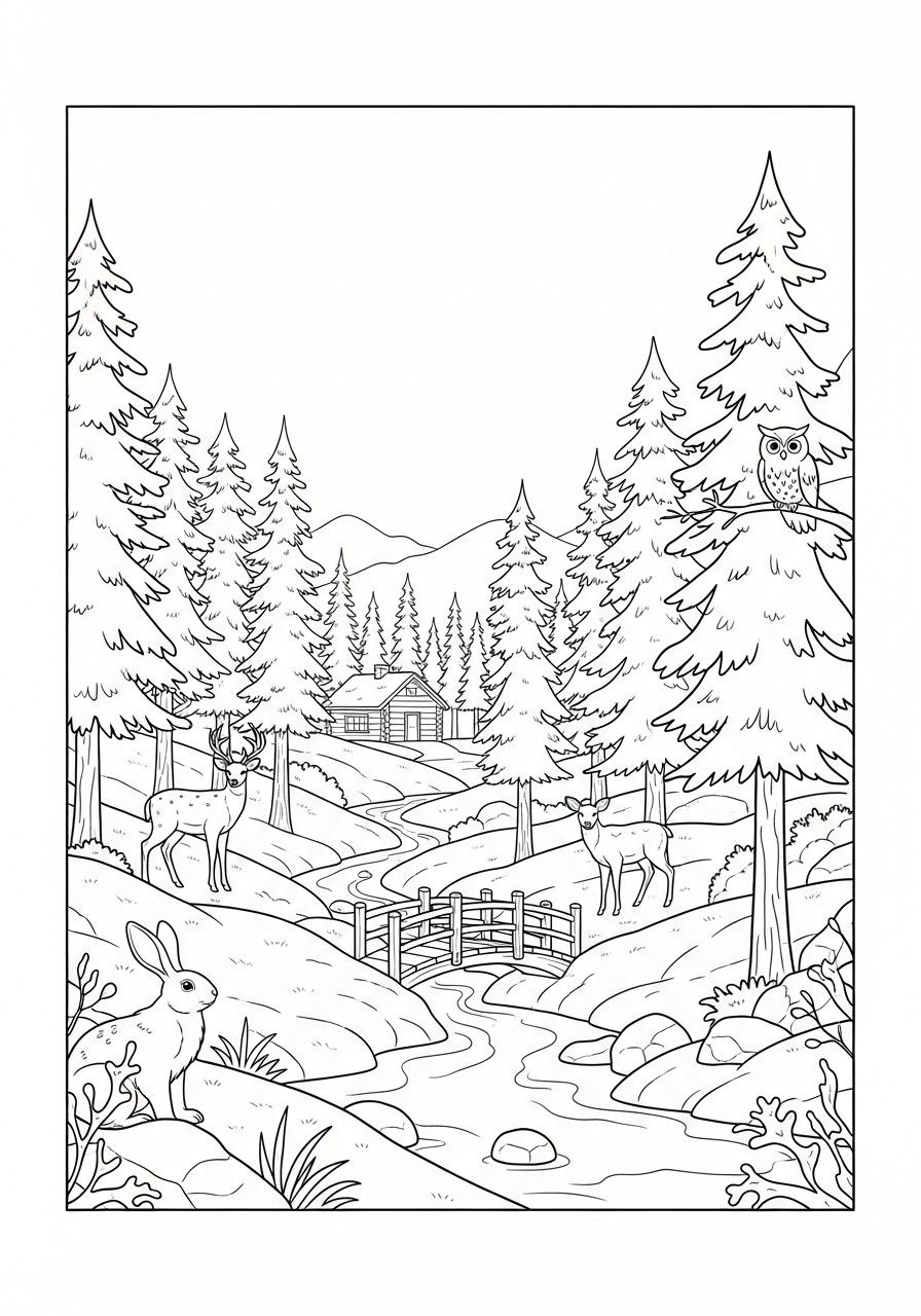 l'hiver dans la forAªt Coloriage l'hiver dans la forAªt