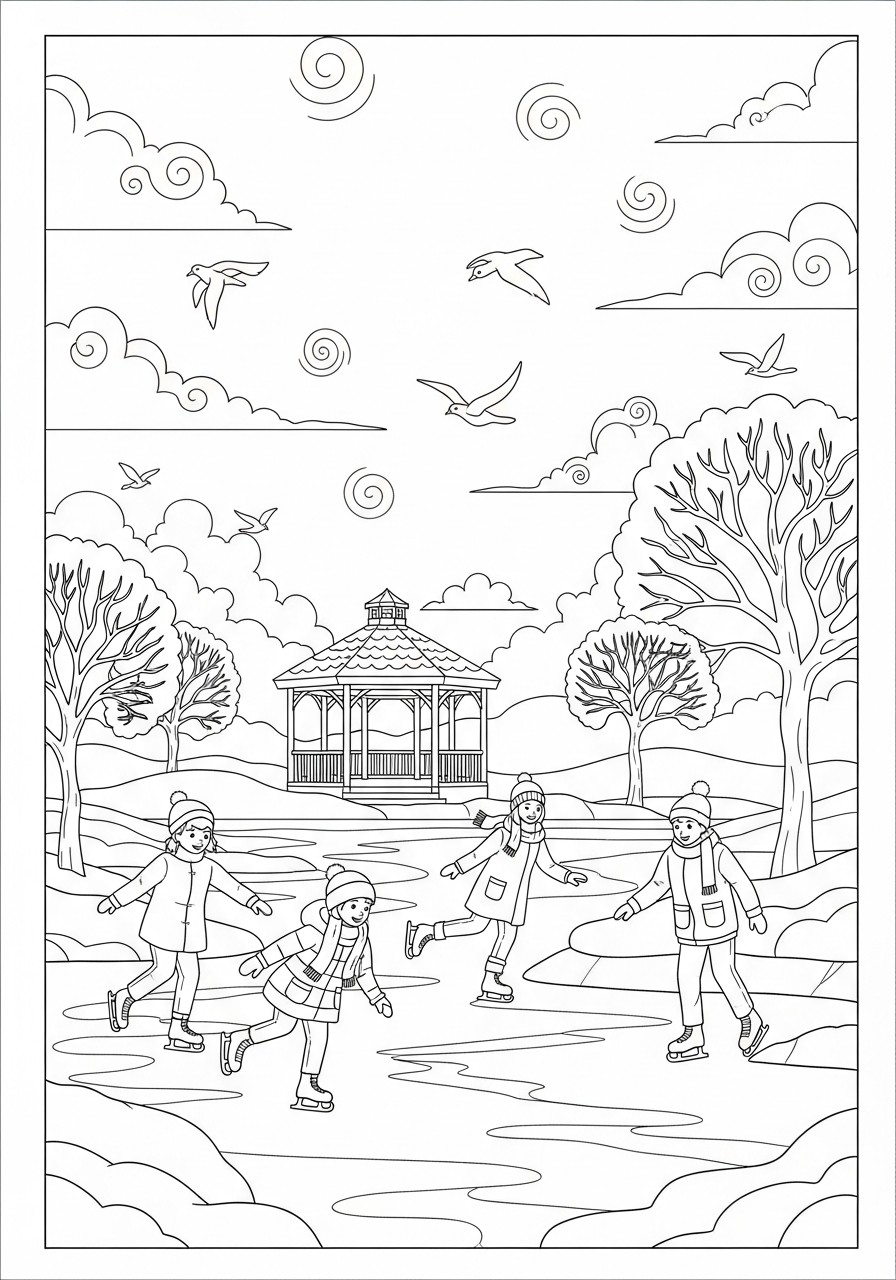 l'hiver dans le parc Coloriage l'hiver dans le parc