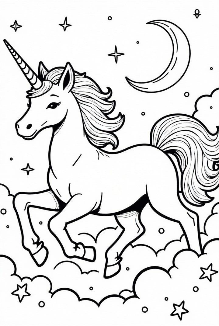 la licorne galope dans la nuit Coloriage la licorne galope dans la nuit