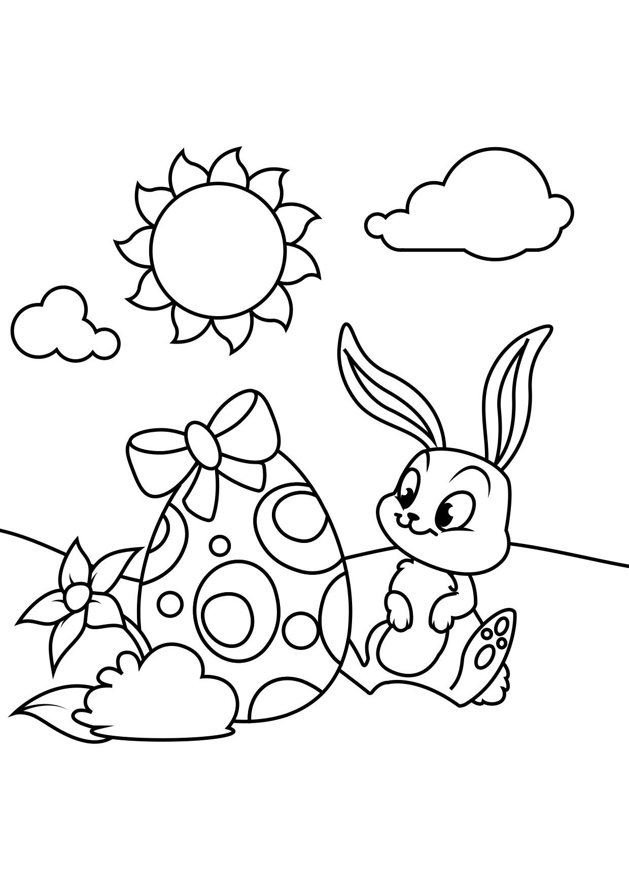 lapin de pA¢ques avec oeuf de pA¢ques dans le jardin Coloriage lapin de pA¢ques avec oeuf de pA¢ques dans le jardin