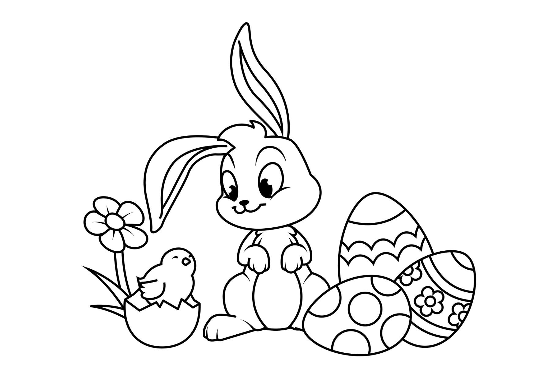 lapin de pA¢ques avec poussin Coloriage lapin de pA¢ques avec poussin