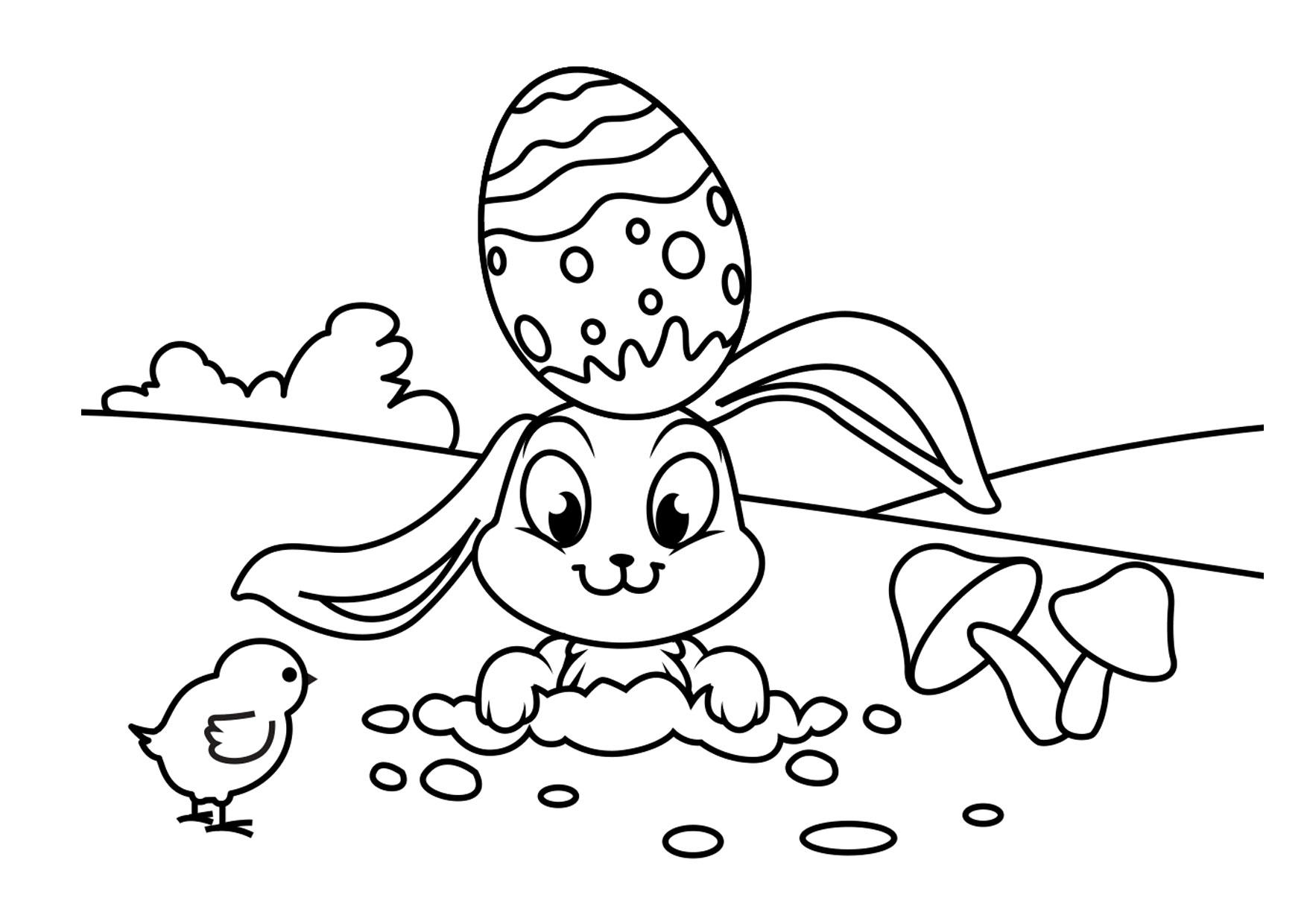 lapin de pA¢ques avec poussin Coloriage lapin de pA¢ques avec poussin