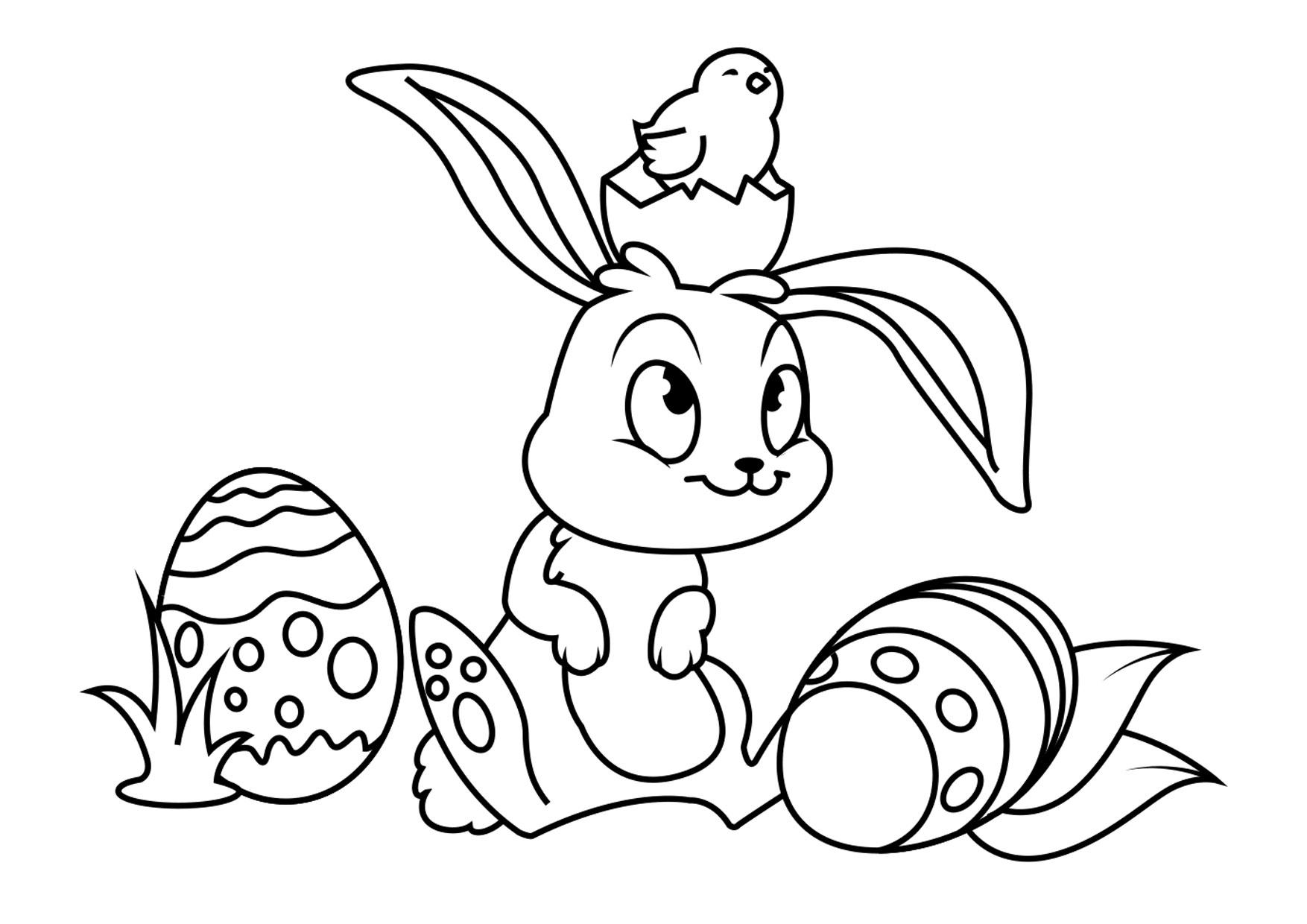 lapin de pA¢ques avec poussin de pA¢ques Coloriage lapin de pA¢ques avec poussin de pA¢ques