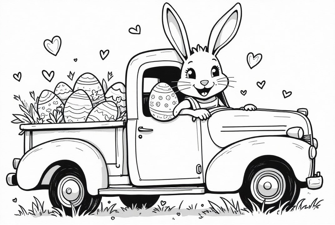 lapin de pA¢ques dans le camion Coloriage lapin de pA¢ques dans le camion