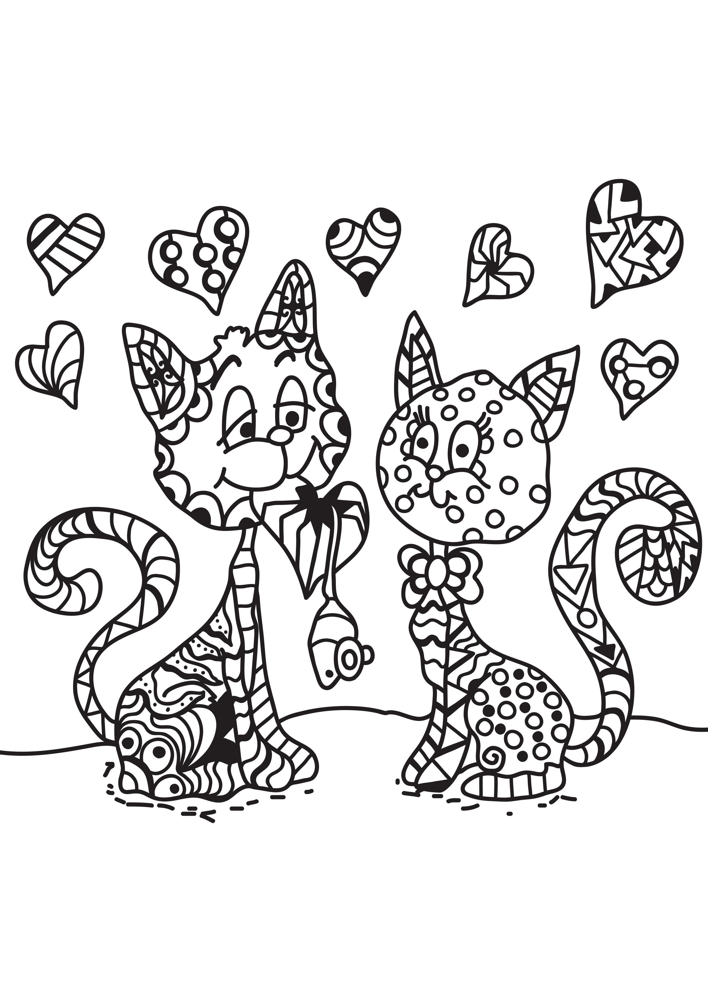 le chat est amoureux Coloriage le chat est amoureux