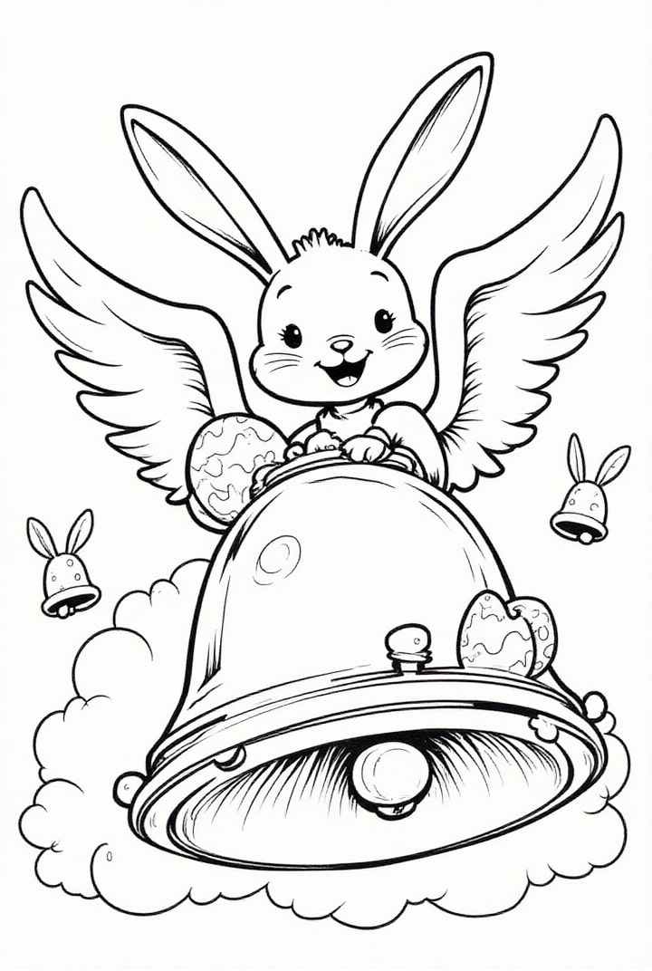 le lapin de pA¢ques vole sur l'horloge Coloriage le lapin de pA¢ques vole sur l'horloge