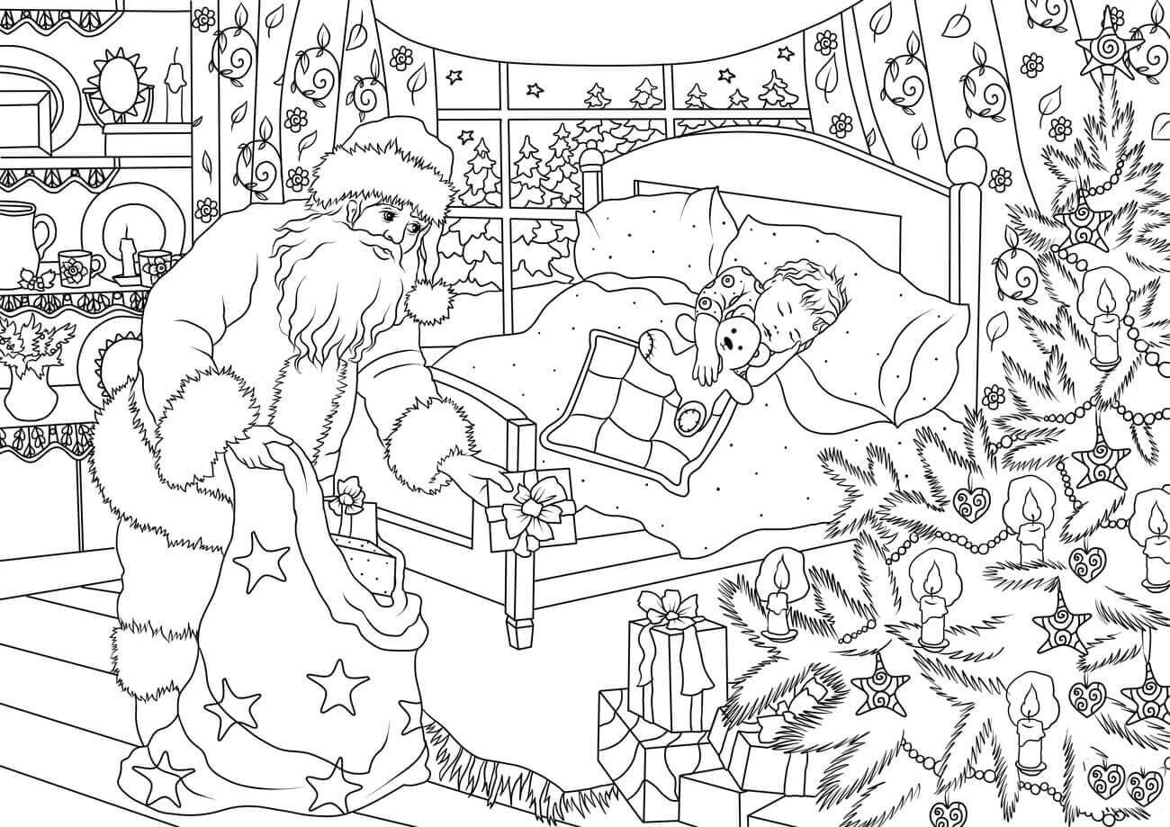 le pA¨re noA«l apporte des cadeaux Coloriage le pA¨re noA«l apporte des cadeaux