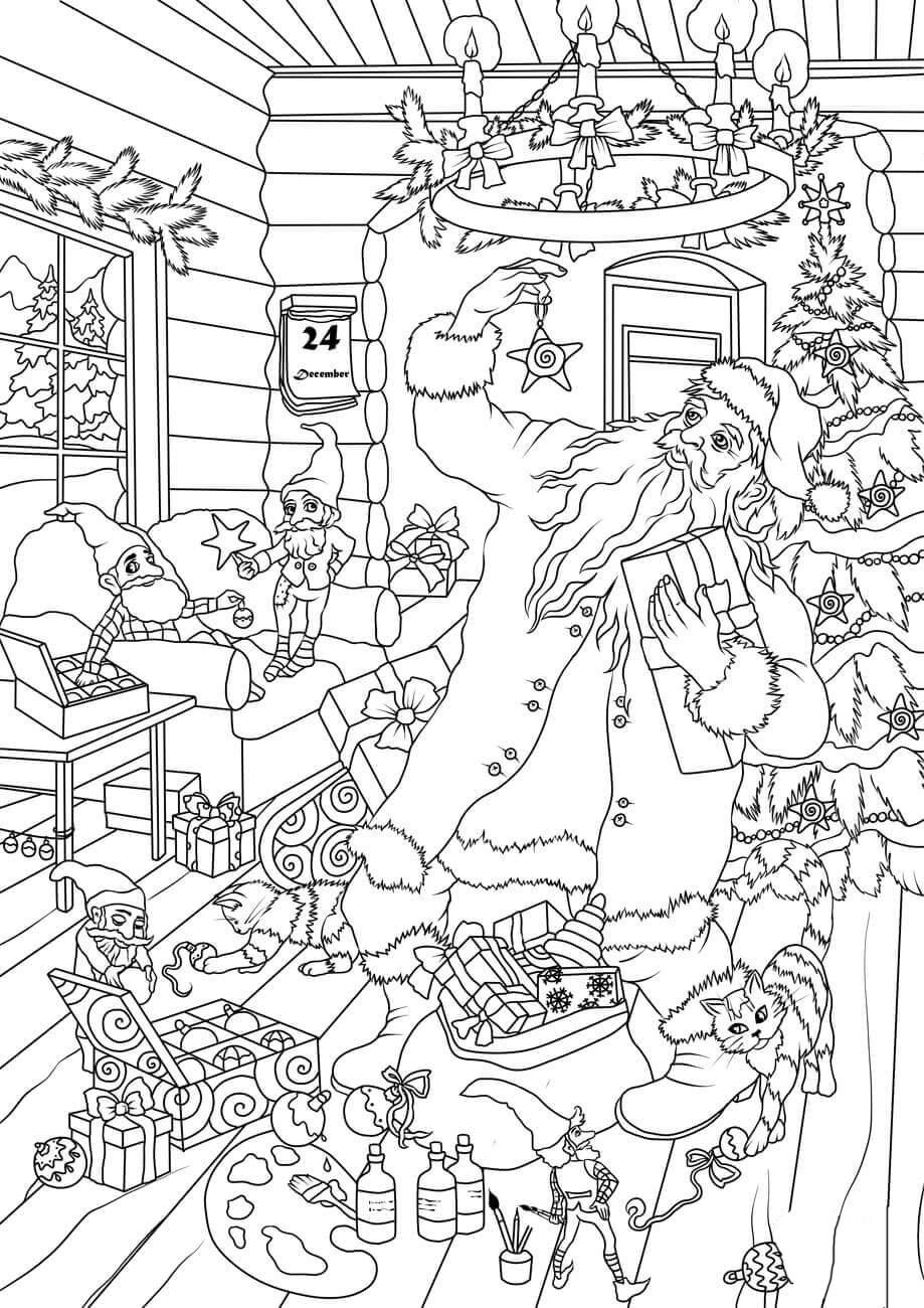 le pA¨re noA«l et les lutins choisissent des forfaits Coloriage le pA¨re noA«l et les lutins choisissent des forfaits