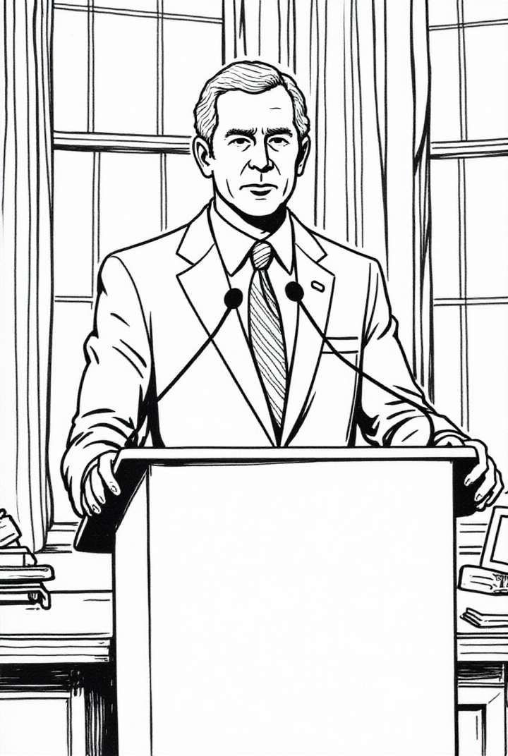 le prA©sident george w. bush prononce un discours Coloriage le prA©sident george w. bush prononce un discours