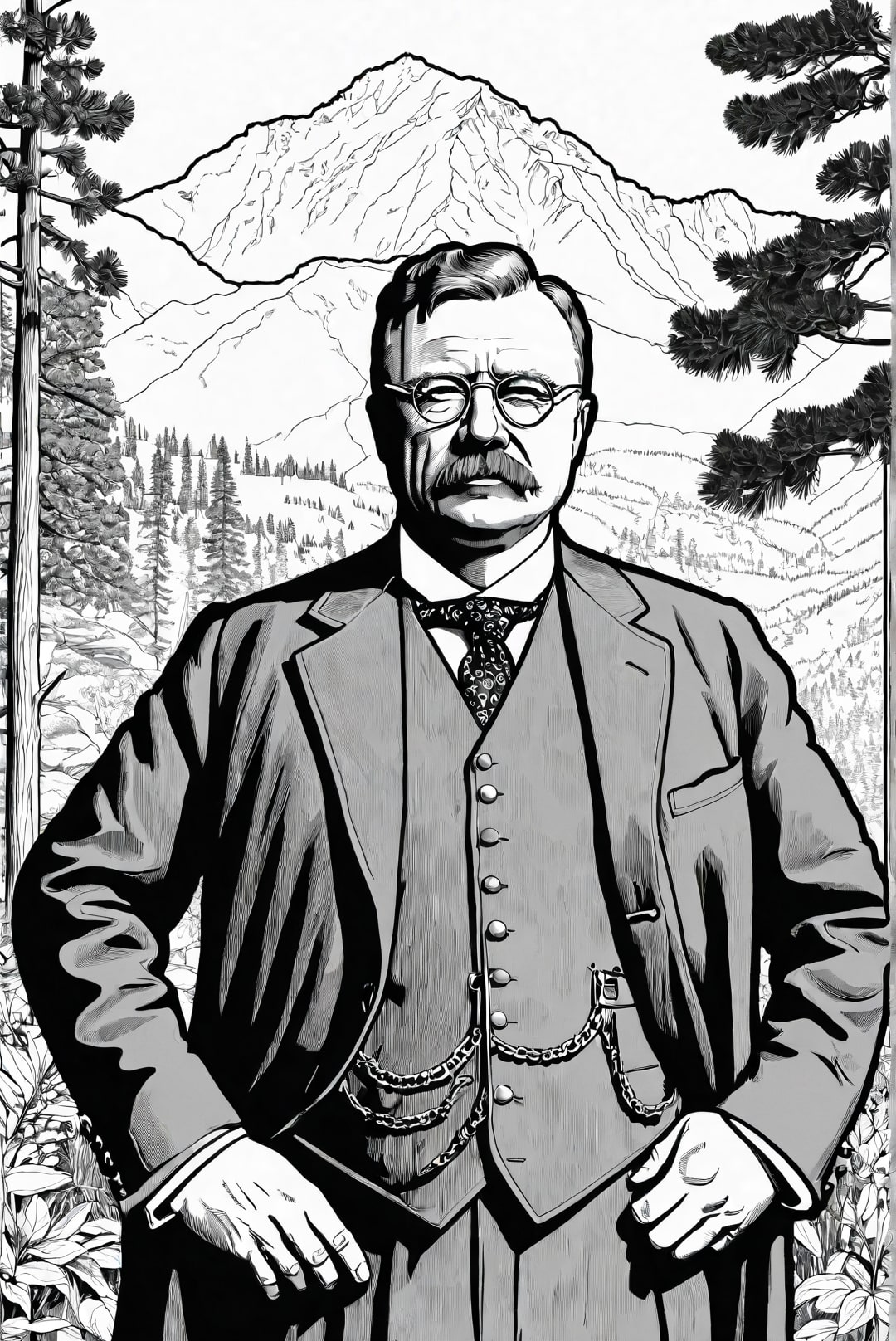 le prA©sident theodore roosevelt dans un parc naturel Coloriage le prA©sident theodore roosevelt dans un parc naturel